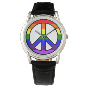 Relógio De Pulso Rainbow Peace Sign Watch