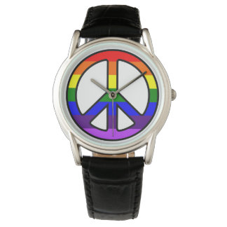 Relógio De Pulso Rainbow Peace Sign Watch