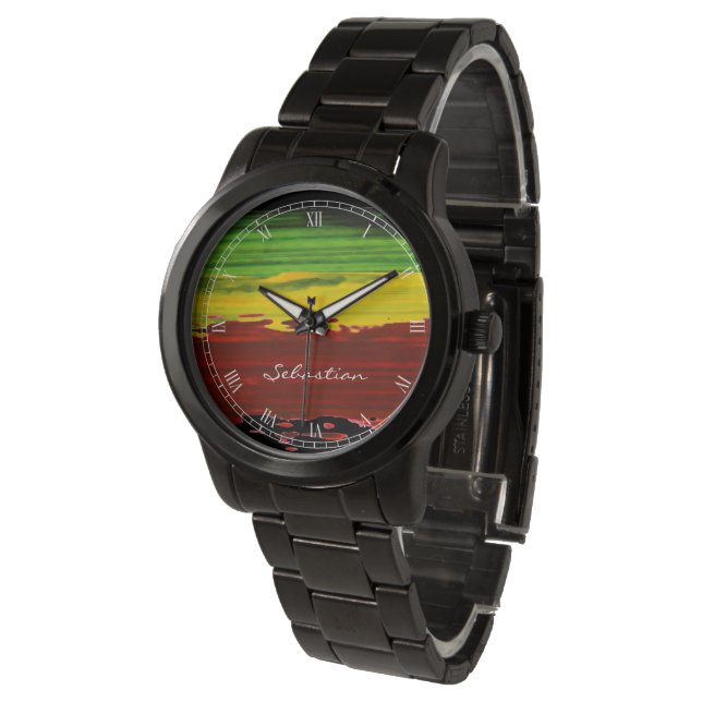 Relógio De Pulso Rastafarian Paint Strips Personalizado Name Watch (Angular)