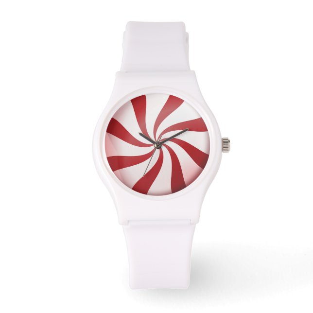 Relógio De Pulso Red and White Pepperminton Candy Holiday Watch (Frente)
