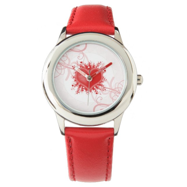 Relógio De Pulso Red Heart Swirls Wrist Watch (Frente)