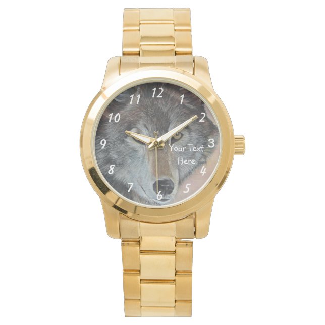 Relógio De Pulso retrato da vida selvagem de lobo-cinza (Frente)