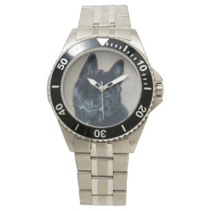 Relógio De Pulso retrato realista do cão negro akita, japonês