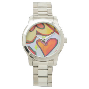 Relógio De Pulso Ria Hearts Garden Coorful Art Watch