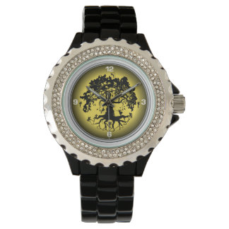 Relógio De Pulso Rinotraqueíte Rinoestone Black Enamel Watch