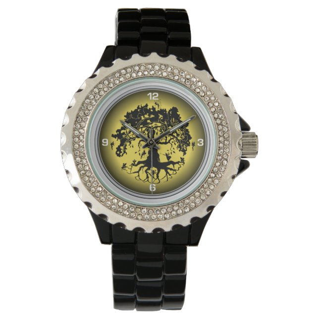 Relógio De Pulso Rinotraqueíte Rinoestone Black Enamel Watch (Frente)