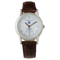 RN Monograma Azul|White Face Enfermeira Watch