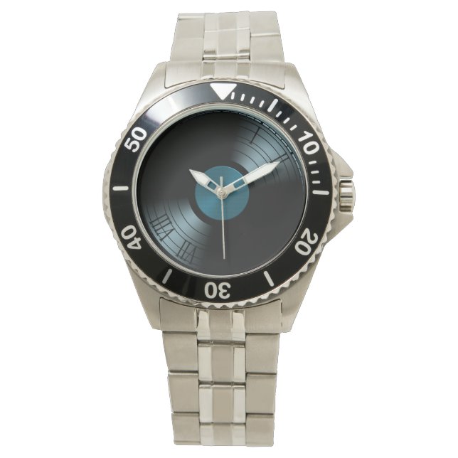 Relógio De Pulso Rock n Roll Vinil Record Album em Azul (Frente)