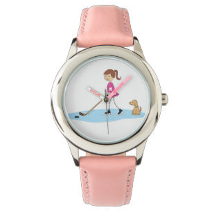 Relógio De Pulso Rosa dos desenhos animados do hóquei da menina