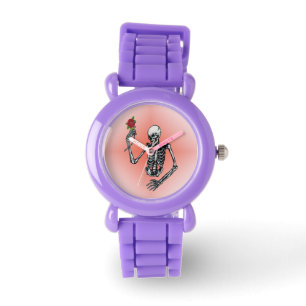 Relógio De Pulso Rosa vermelha do Solteiro do esqueleto gótico