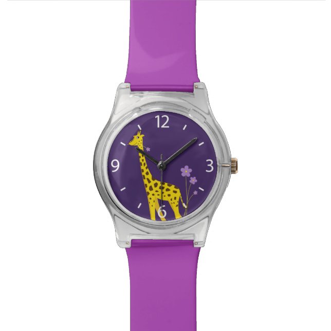 Relógio De Pulso Roxo Engraçado Girafa Roller Sking Kids (Detalhe)