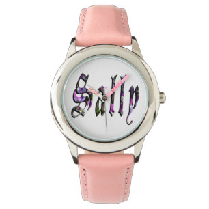 Relógio De Pulso Sally, Name, Logo, Girls Pink Leather Watch.