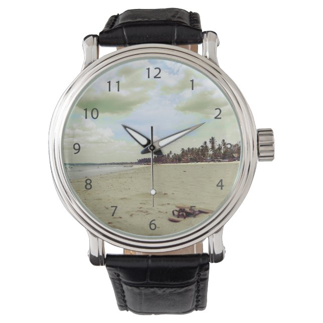 Relógio De Pulso Sandálias em praia tropical (Frente)