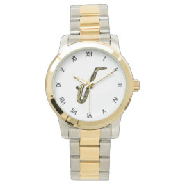 Relógio De Pulso Saxofone com Numerais Romanos Negros