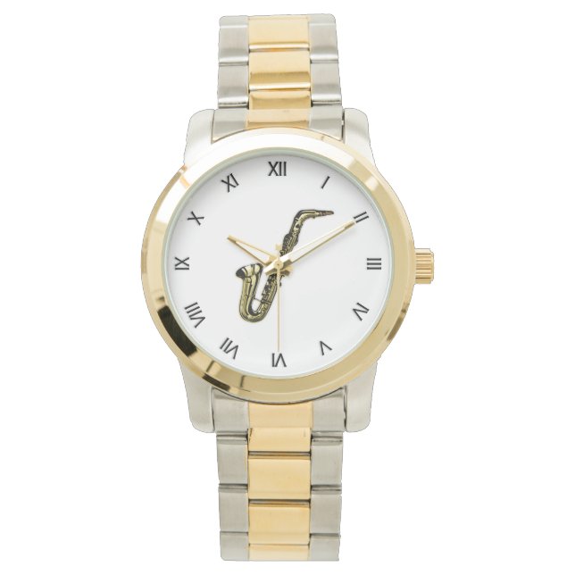 Relógio De Pulso Saxofone com Numerais Romanos Negros (Frente)