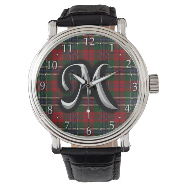 Relógio De Pulso Scottish Clan MacLean M Monograma Tartan (Frente)