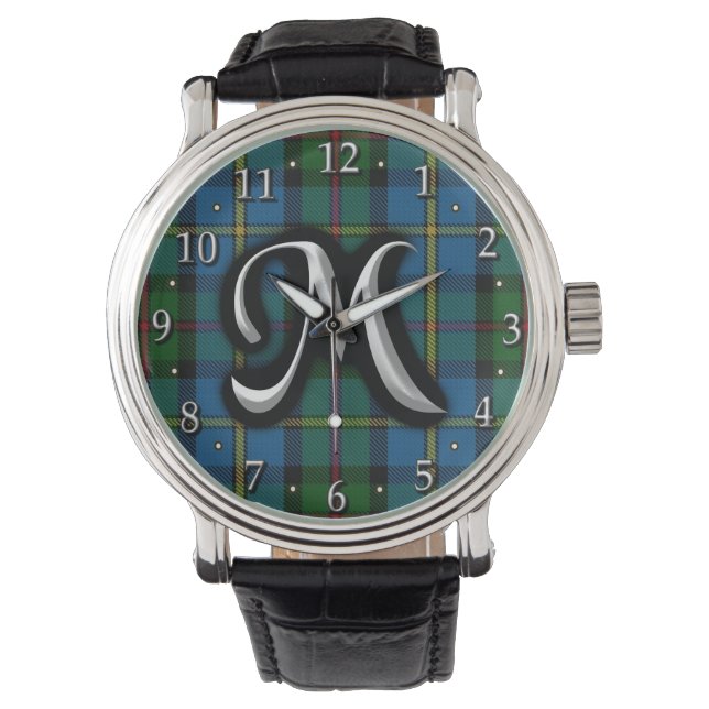 Relógio De Pulso Scottish Clan MacLeod Monograma Tartan (Frente)