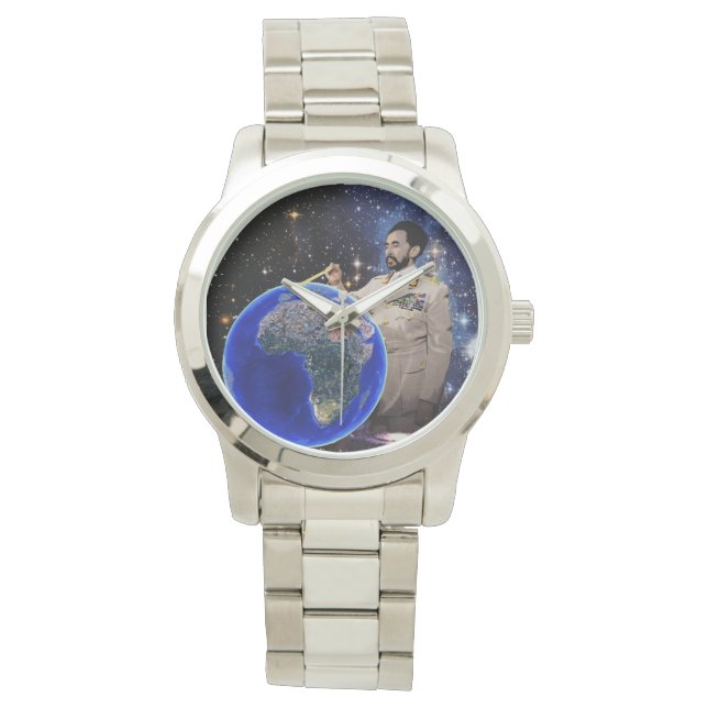Relógio De Pulso Selassie Rasta Reggae Etiópia Mens Silver Watch (Frente)