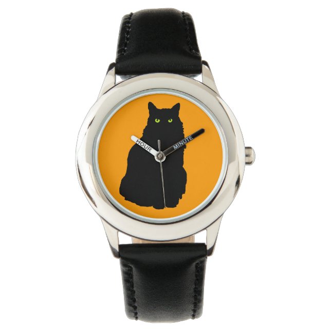 Relógio De Pulso Sentado de Gato Negro (Frente)