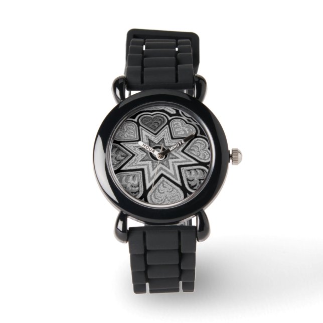 Relógio De Pulso Silver e Black Hearts and Stars Watch (Frente)