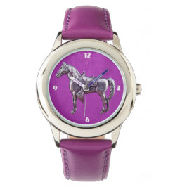 Relógio De Pulso SILVER WESTERN HORSE Roxo Leather Watch