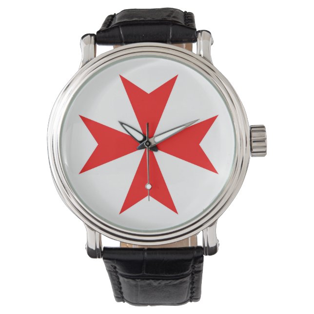 Relógio De Pulso símbolo malta templar tricota vermelho cruz (Frente)