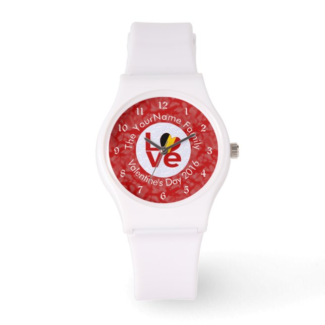 Relógio De Pulso Sinalizador Belga Red LOVE Personalizado (Frente)