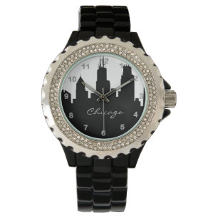 Relógio De Pulso Skyline preto e branco de Chicago