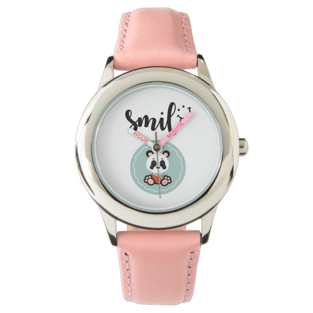 Relógio De Pulso Smile Panda Stainless Steel Kids Watch - Rosa (Frente)