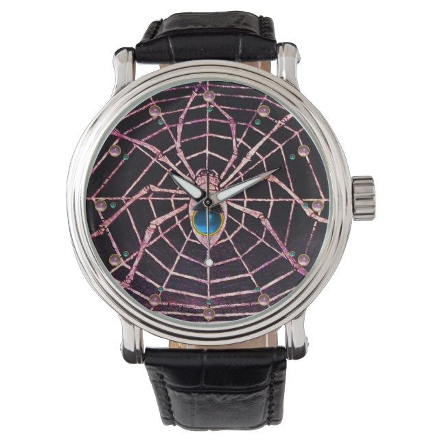 Relógio De Pulso SPIDER E WEB Blue Sapphire, Gems Rosa, Preto (Frente)