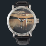 Relógio De Pulso Sunset at the Lake, Name, Wrist Watch<br><div class="desc">This wrist watch, with it's unique scenic photo face, black leather strap, and personalized name is a great gift for a retiree, birthday, Father's Day, Christmas, or other occasion. The watch face is an original landscape taken at sunset at Caples Lake in California. It is nature's beautiful artwork. All Rights...</div>