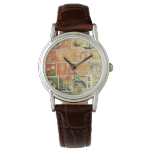 Relógio De Pulso Sunset Orange Green Wristwatch, Postage Stamp Art