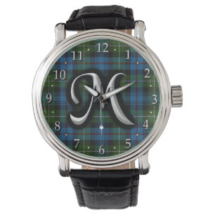 Relógio De Pulso Tartan escocês do monograma da letra M de