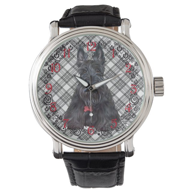 Relógio De Pulso Tartan Scottie Preto e Branco (Frente)