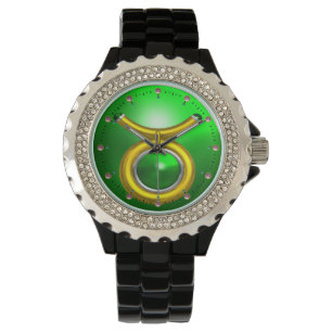 Relógio De Pulso TAURUS DOURADO ZODIAC BIRTHDAY JEWEL,Green Emerald