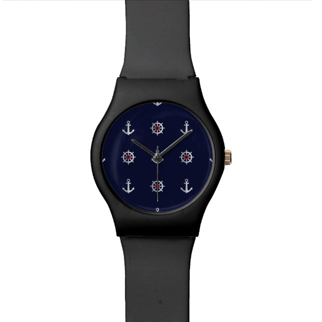 Relógio De Pulso Teste padrão branco e azul vermelho da âncora (Detalhe)