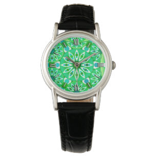Relógio De Pulso Teste padrão da mandala, verde esmeralda e pavão