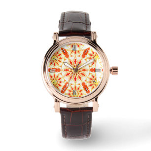 Relógio De Pulso Teste padrão da mandala, vermelho de tijolo,