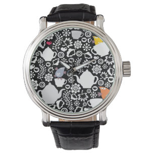 Relógio De Pulso Teste padrão dos pássaros e dos copos