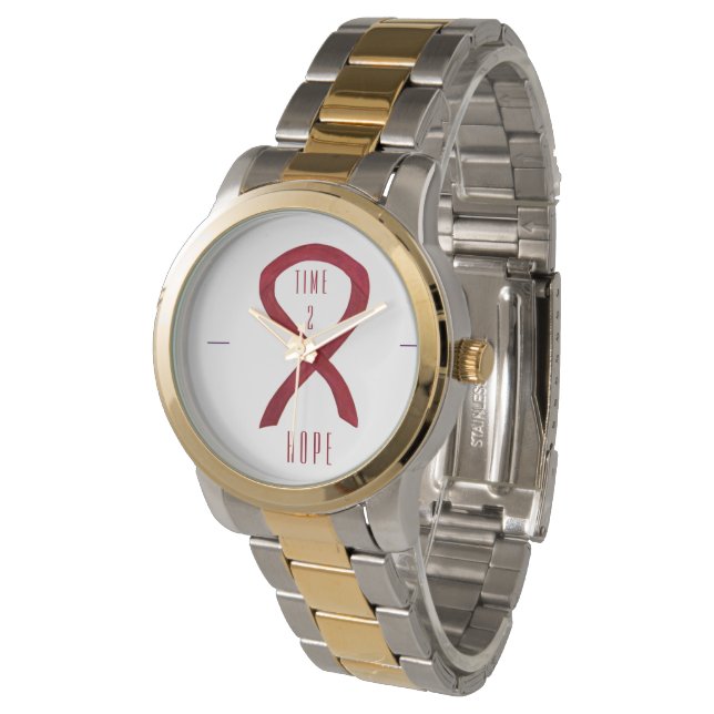 Relógio De Pulso Time 2 Hope Burgundy Awarding Ribbon Wrist Watch (Angular)