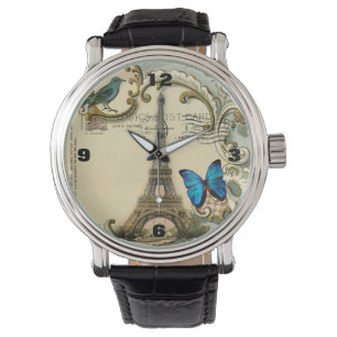 Relógio De Pulso torre Eiffel de Paris dos redemoinhos do azul do