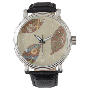 Relógio De Pulso Três Folhas no Fundo de Textura Linen