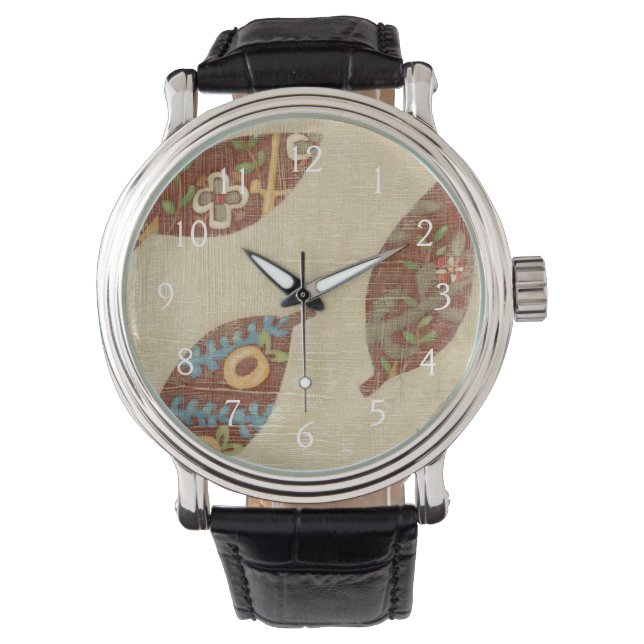 Relógio De Pulso Três Folhas no Fundo de Textura Linen (Frente)