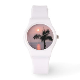 Relógio De Pulso Tropical Rosa, Sunset Sky e Palm Sporty Watch