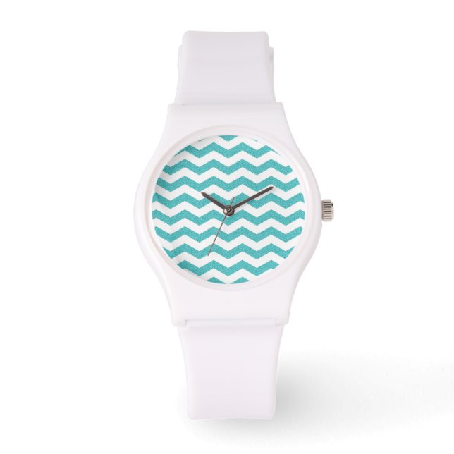 Relógio De Pulso Turquoise chevron zig zag náutico (Frente)