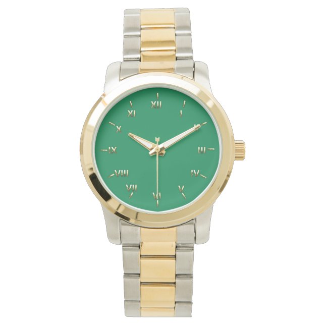 Relógio De Pulso Verde gaélico e Dourado (Frente)