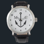 Relógio De Pulso Vigilância náutica à âncora com monograma personal<br><div class="desc">Relógio náutico com ancoragem de barco com siglas de monograma personalizadas e placa numerada. Legal ideia de presente de aniversário para homens. Design de observação do tema marítimo para marinheiro,  comandante,  comandante de barco,  chefe,  pai,  marido,  tio,  avô,  pai,  filho,  amigo,  colega de trabalho,  empregado,  etc.</div>