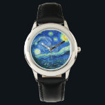 Relógio De Pulso vincent van gogh Starry night<br><div class="desc">A famosa pintura de Van Gogh, "A Noite Estrelada." Pintado durante sua estadia no asilo Remy Santo na década de 1880, van Gogh retratou as colinas rolantes e árvores ciprestes que viu de sua janela. Melhorado digitalmente pela PixDezines. Copyright © 2008-2016 PixDezines.com™ e PixDezines™ em zazzle.com. Todos os direitos reservados....</div>