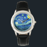 Relógio De Pulso vincent van gogh Starry night<br><div class="desc">A famosa pintura de Van Gogh, "A Noite Estrelada." Pintado durante sua estadia no asilo Remy Santo na década de 1880, van Gogh retratou as colinas rolantes e árvores ciprestes que viu de sua janela. Melhorado digitalmente pela PixDezines. Copyright © 2008-2016 PixDezines.com™ e PixDezines™ em zazzle.com. Todos os direitos reservados....</div>