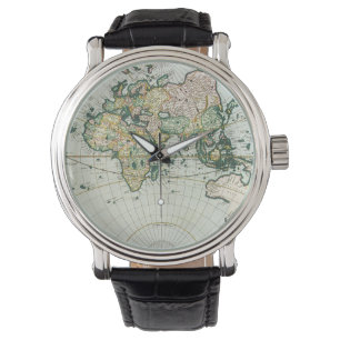 Relógio De Pulso Vintage Antique Old World Map de Pieter Goos, 1666